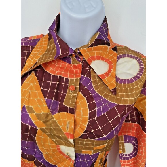 Vintage 1960's "Aladdin" Women's art deco disco Button Down Shirt Psychedelic - Picture 6 of 16